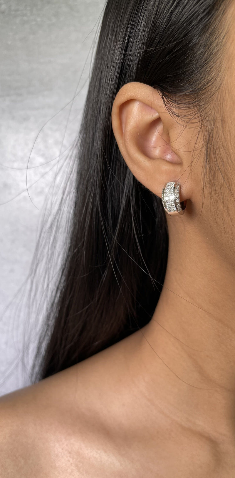 Invisible Set Diamond Huggie Earrings (E0188)