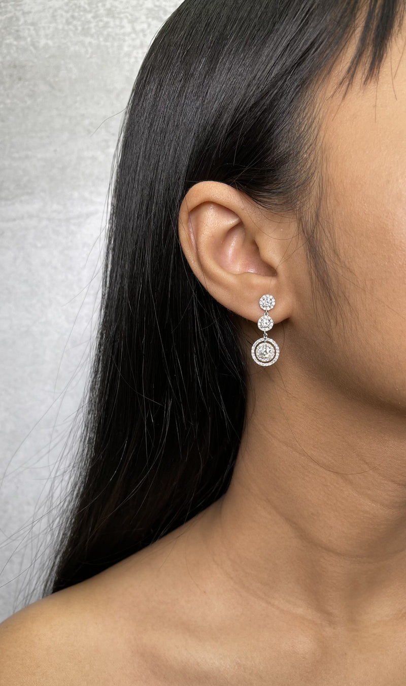 Double Halo Diamond Drop Earrings (E1888)