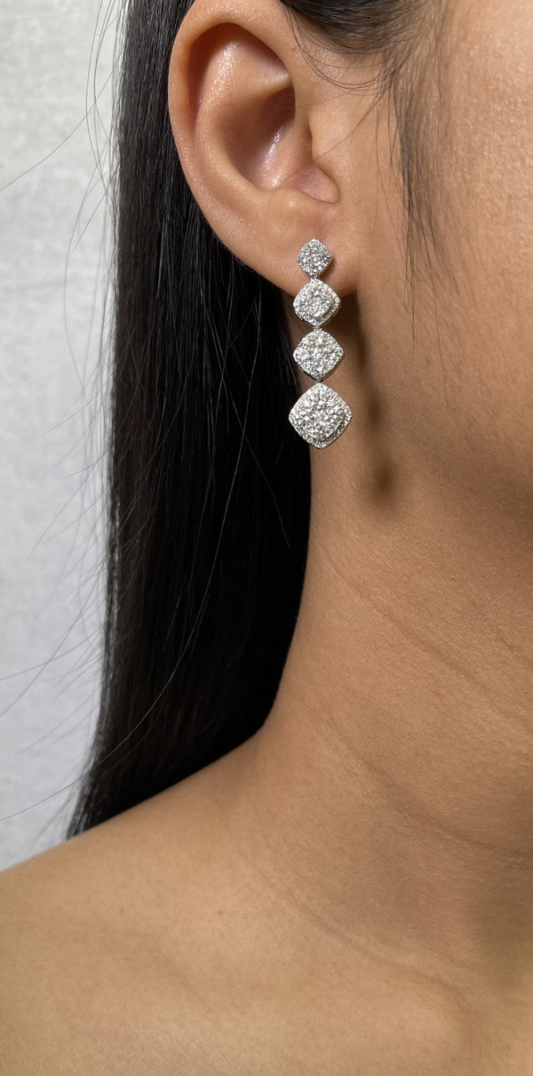 Diamond Cluster Drop Earrings (E1777)
