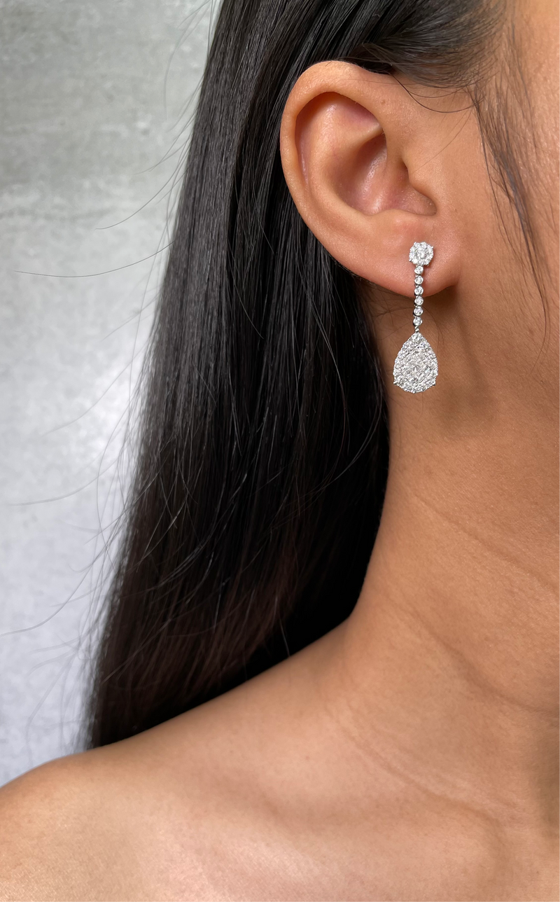 Pear Shape Diamond Cluster Drop Earrings (E2124)