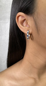 Alternating Diamond and Sapphire Hoop Earrings (E4202)