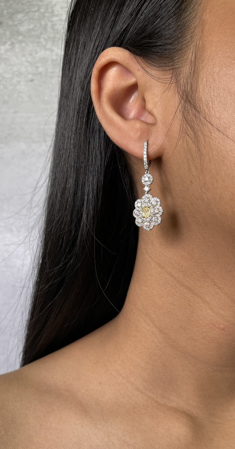 Yellow Diamond Floral Drop earrings (E1826)