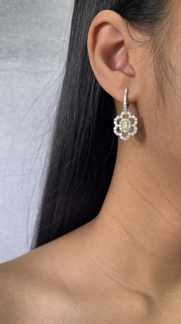Yellow Diamond Floral Drop earrings (E1838)