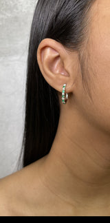 Alternating Diamond and Emerald Hoop Earrings - R&R Jewelers 