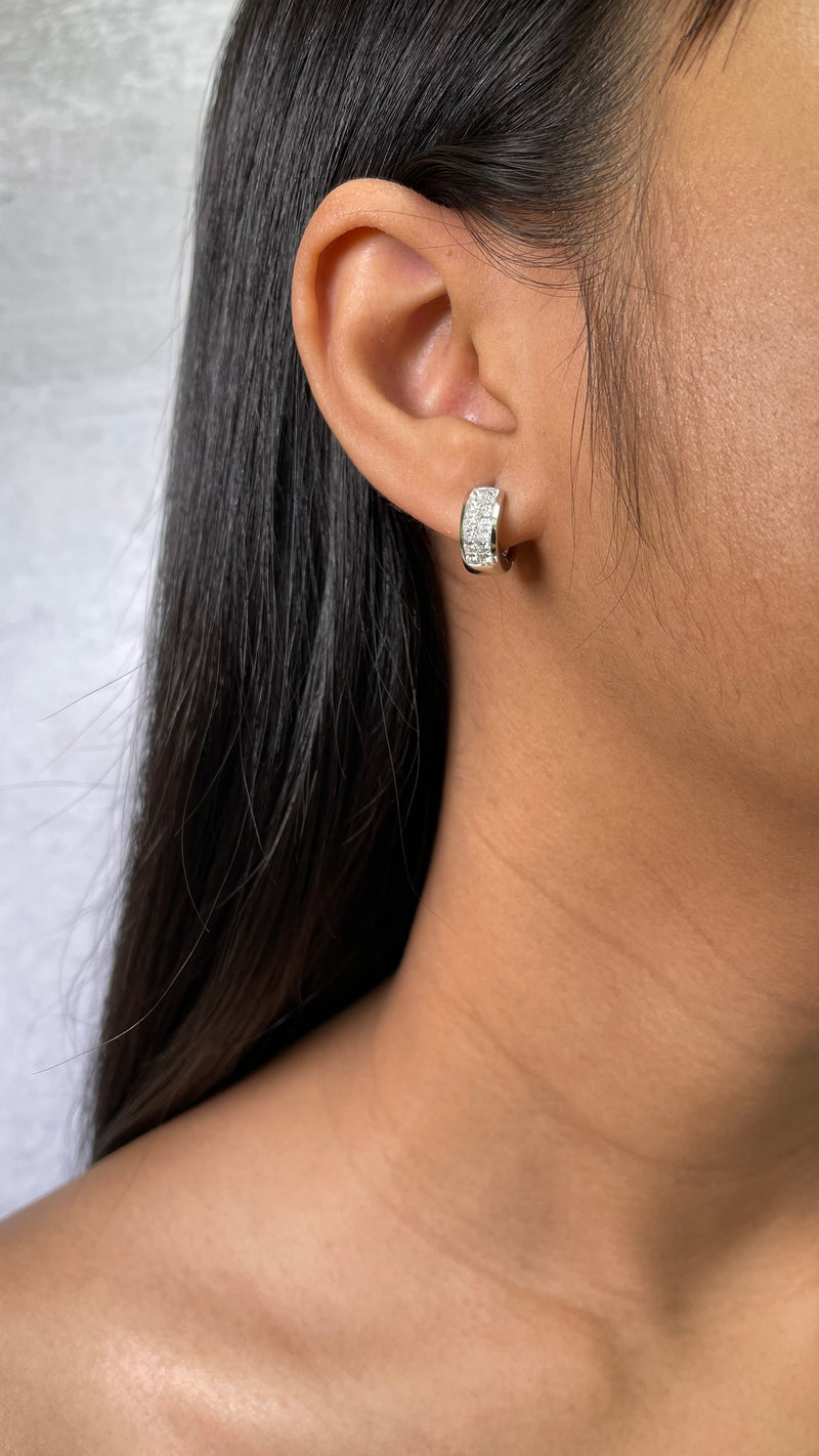 Invisible Set Diamond Huggie Earrings (E0027)