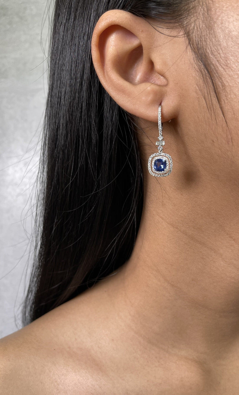 Diamond and Sapphire Drop Earrings - R&R Jewelers 