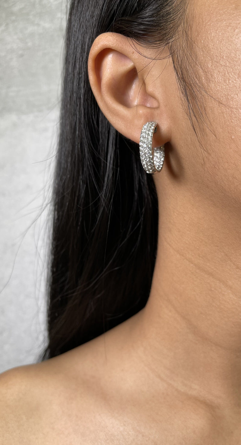 Three Row Diamond Hoop Earrings (E0970)