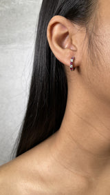 Alternating Diamond and Ruby Huggie Earrings (E4062)