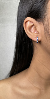 Alternating Diamond and Sapphire Huggie Earrings (E1684)