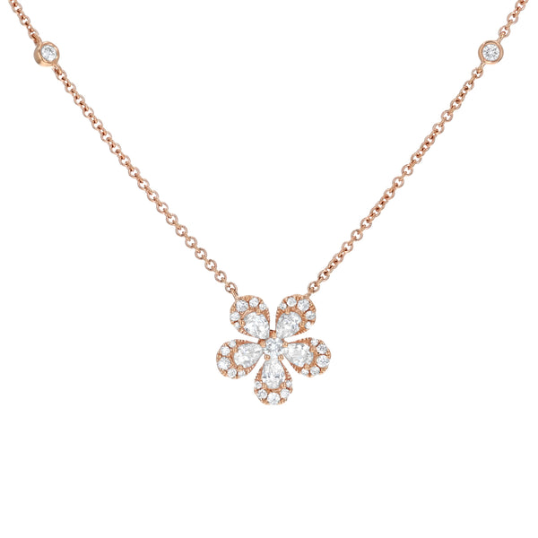 Diamond Pave` Halo Cluster Bezel Set Floral Pendant (P1642)