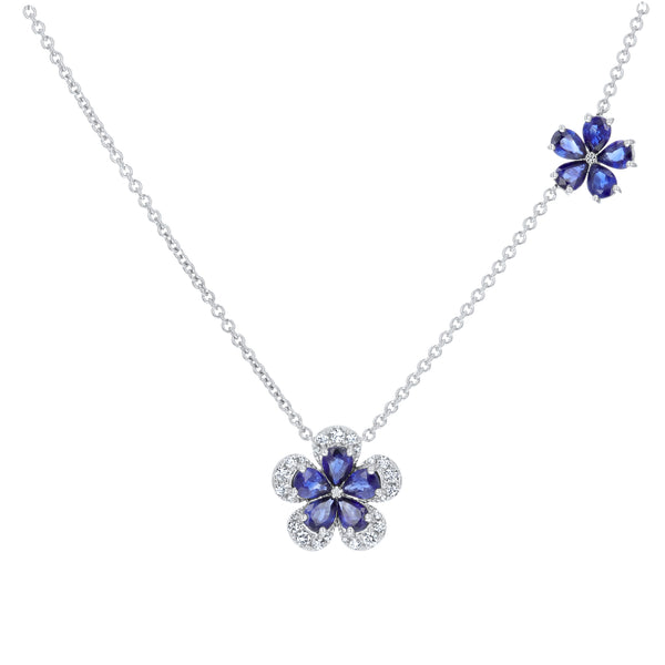Pear Shaped Sapphire And Diamond Floral Pendant (P1644)
