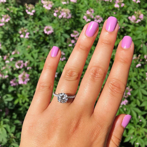 Round Brilliant Four Prong Pavé Engagement Ring - R&R Jewelers 